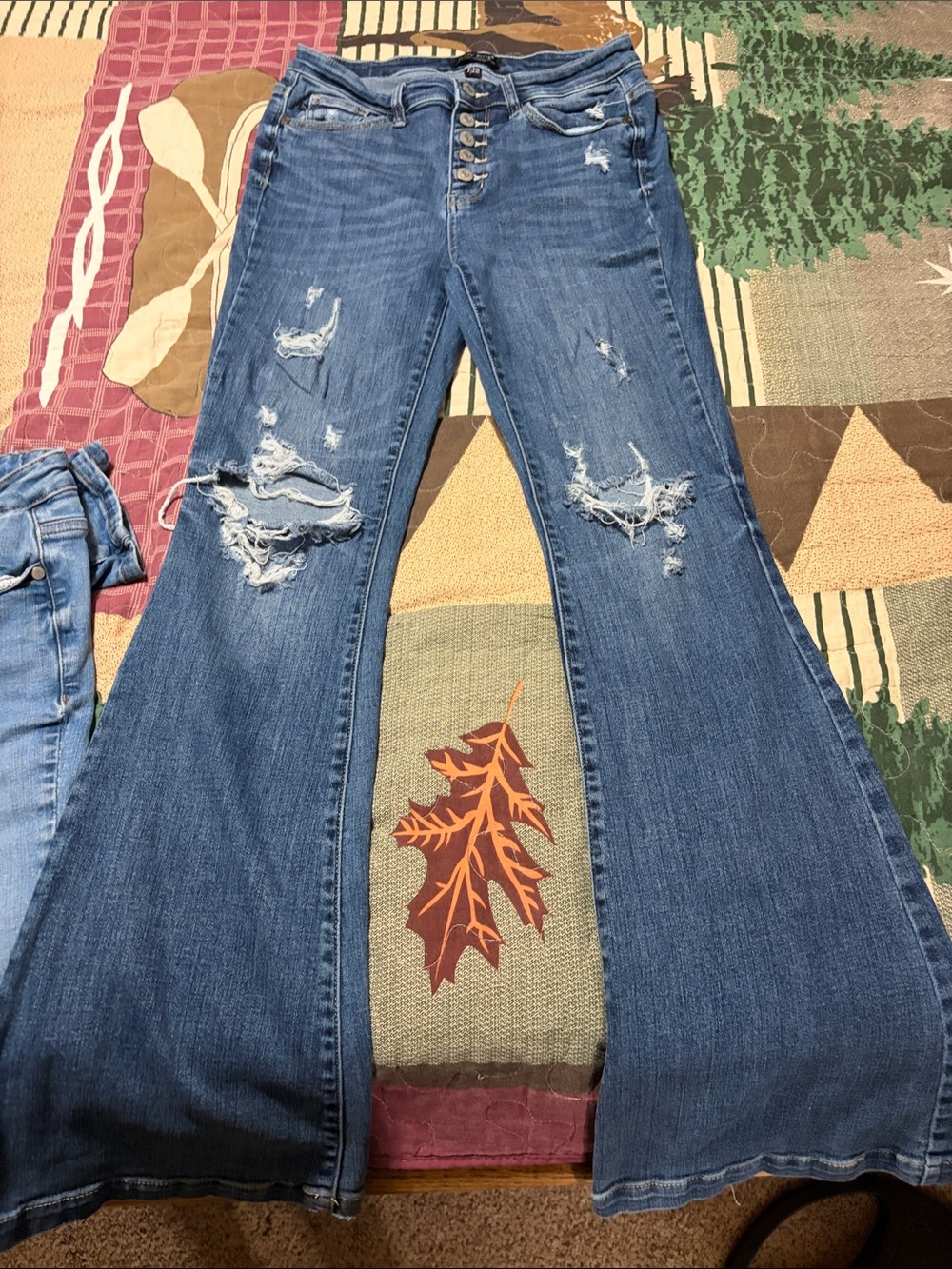 2 pairs! Judy Blue Distressed Medium Blue Flare Jeans.  Great for riding horse!